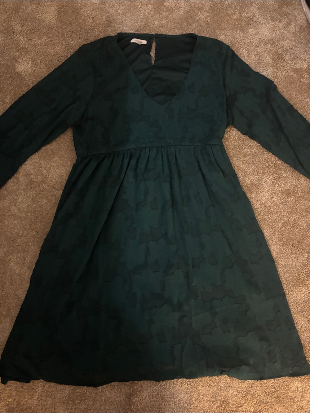 Maurices Dark Green V-Neck Long Sleeve Textured Dress